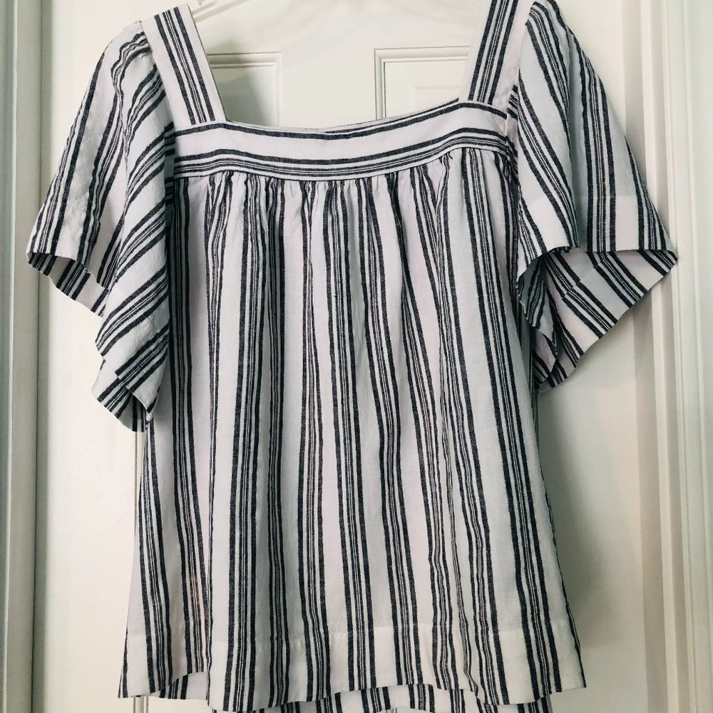 LOFT White & Black Striped Square-Neck Blouse
